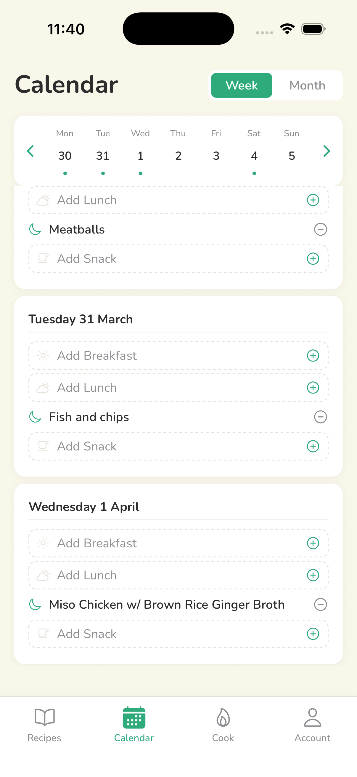 Suppd weekly meal planner